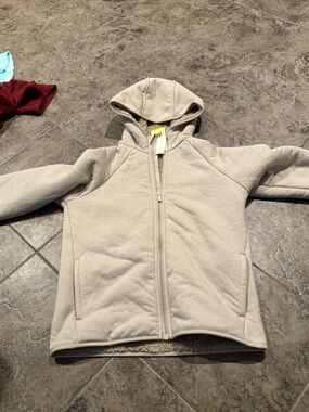 Kids Cream Hooded Zip-Up Fleece Sherpa Jacket